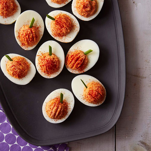 Halloween pumpkuin deviled eggs