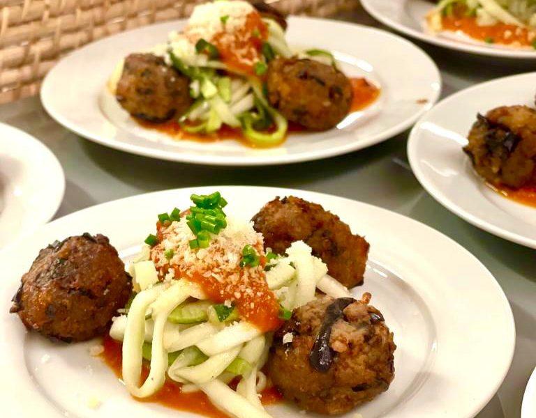 Eggplant 'meatballs' with zucchini noodles